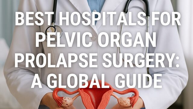 Female doctor holding a red anatomical pelvic model, representing global excellence in pelvic organ prolapse surgery