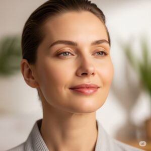 A serene-looking person with noticeably tighter, smoother skin and a refreshed, relaxed expression.