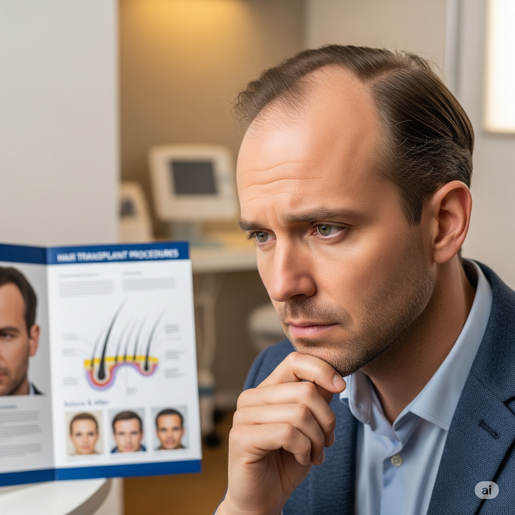A diverse group of people with healthy, full hair smiling confidently. The background is a clean, modern medical clinic lobby, symbolizing a successful hair restoration journey.