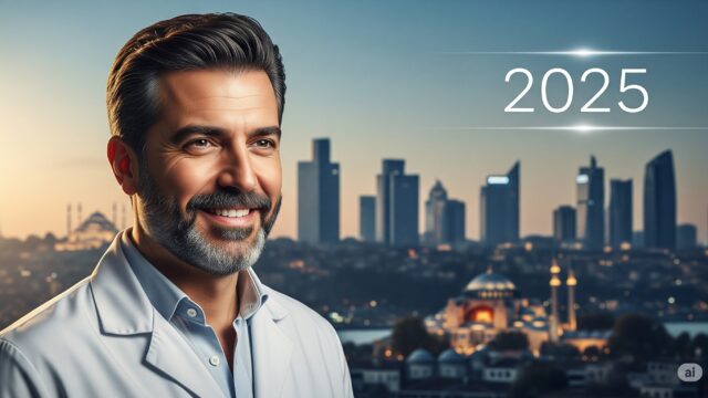 A high-definition, cinematic photo of a smiling man with a full head of hair, with the modern Istanbul skyline in the blurred background and a subtle '2025' graphic.