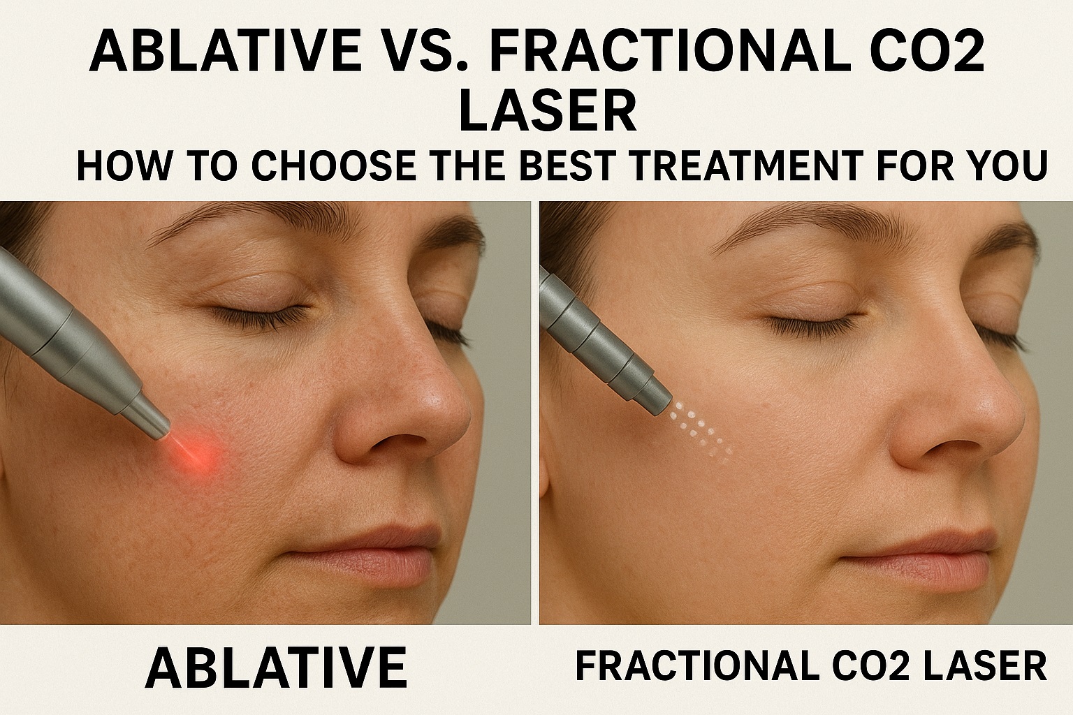Side-by-side comparison of ablative and fractional CO2 laser treatments on facial skin
