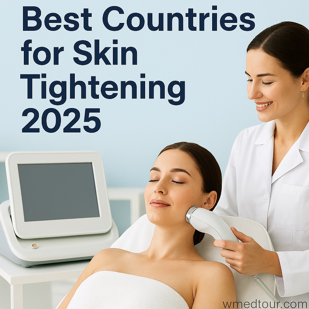 Woman receiving advanced skin tightening treatment in a modern clinic, representing top global destinations for cosmetic care in 2025