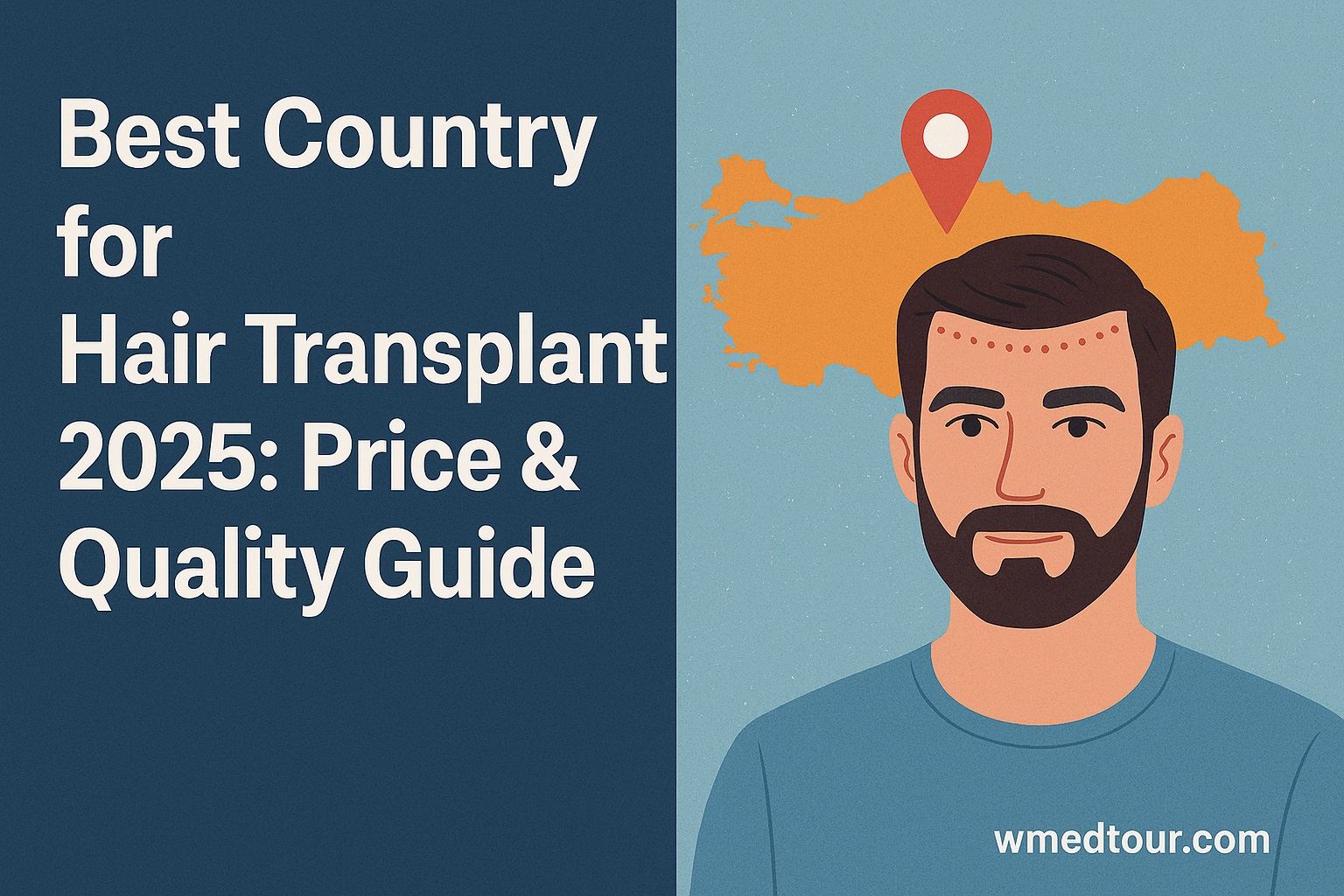 Confident man post-hair transplant with map of Turkey in background, representing global options for hair restoration in 2025