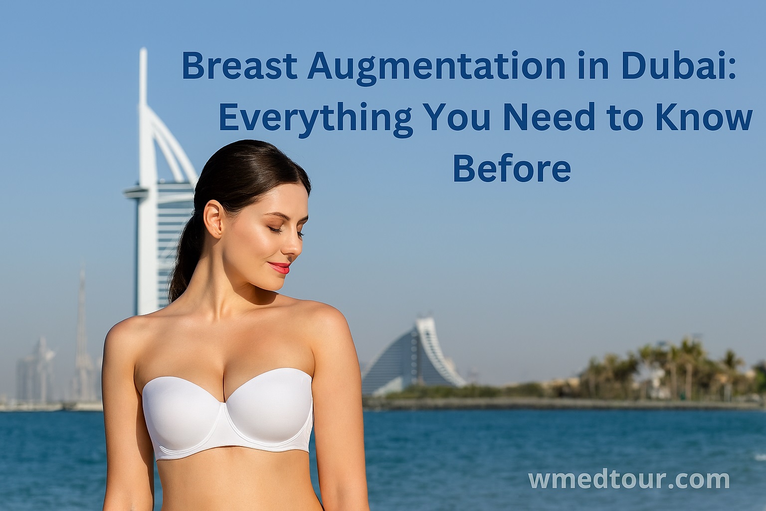 Woman in Dubai with serene expression, symbolizing breast augmentation journey