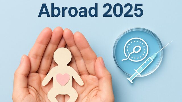 Hopeful couple consulting with a fertility specialist in a modern clinic abroad, symbolizing affordable IVF options in 2025.