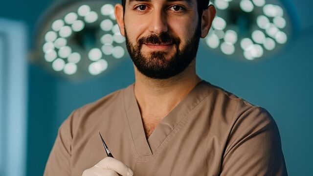 Hair transplant surgeon in Istanbul holding surgical tool, representing 2025 procedure costs