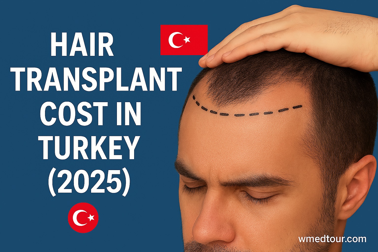 Close-up of a man's head with a marked hairline, representing hair transplant procedures in Turkey, 2025