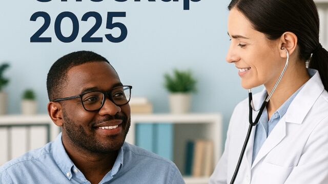Modern doctor performing a futuristic health checkup with advanced diagnostic tools, representing 2025 medical innovations