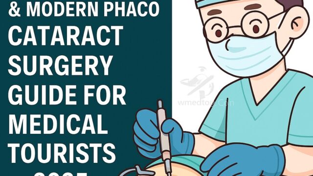 Cartoon illustration of phaco cataract surgery