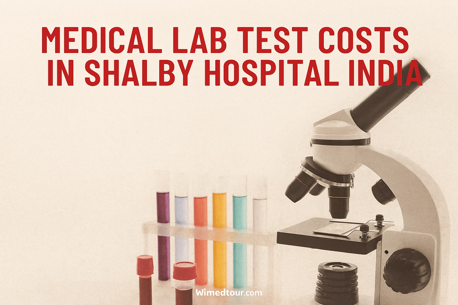Modern medical lab setup with test tubes and microscope, representing lab test costs at Shalby Hospital India
