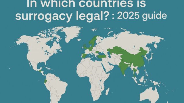 World map highlighting countries where surrogacy is legal in 2025, with www.wmedtour.com watermark