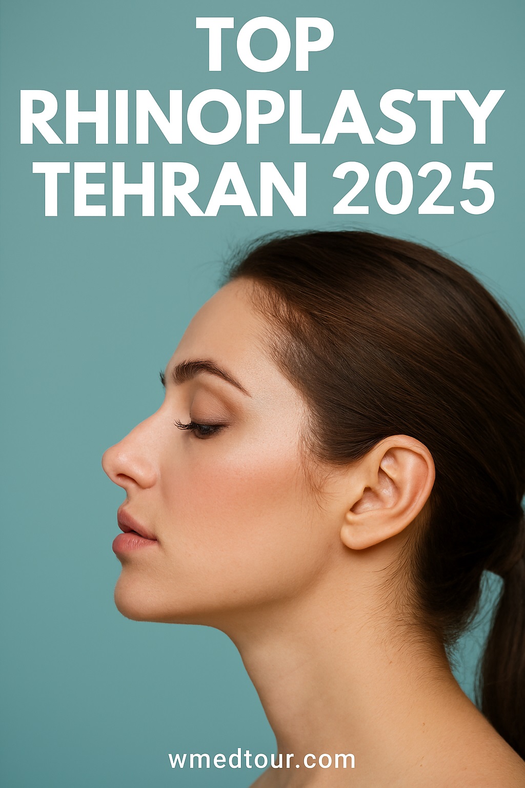 Profile of a woman with refined nose, promoting top rhinoplasty services in Tehran for 2025