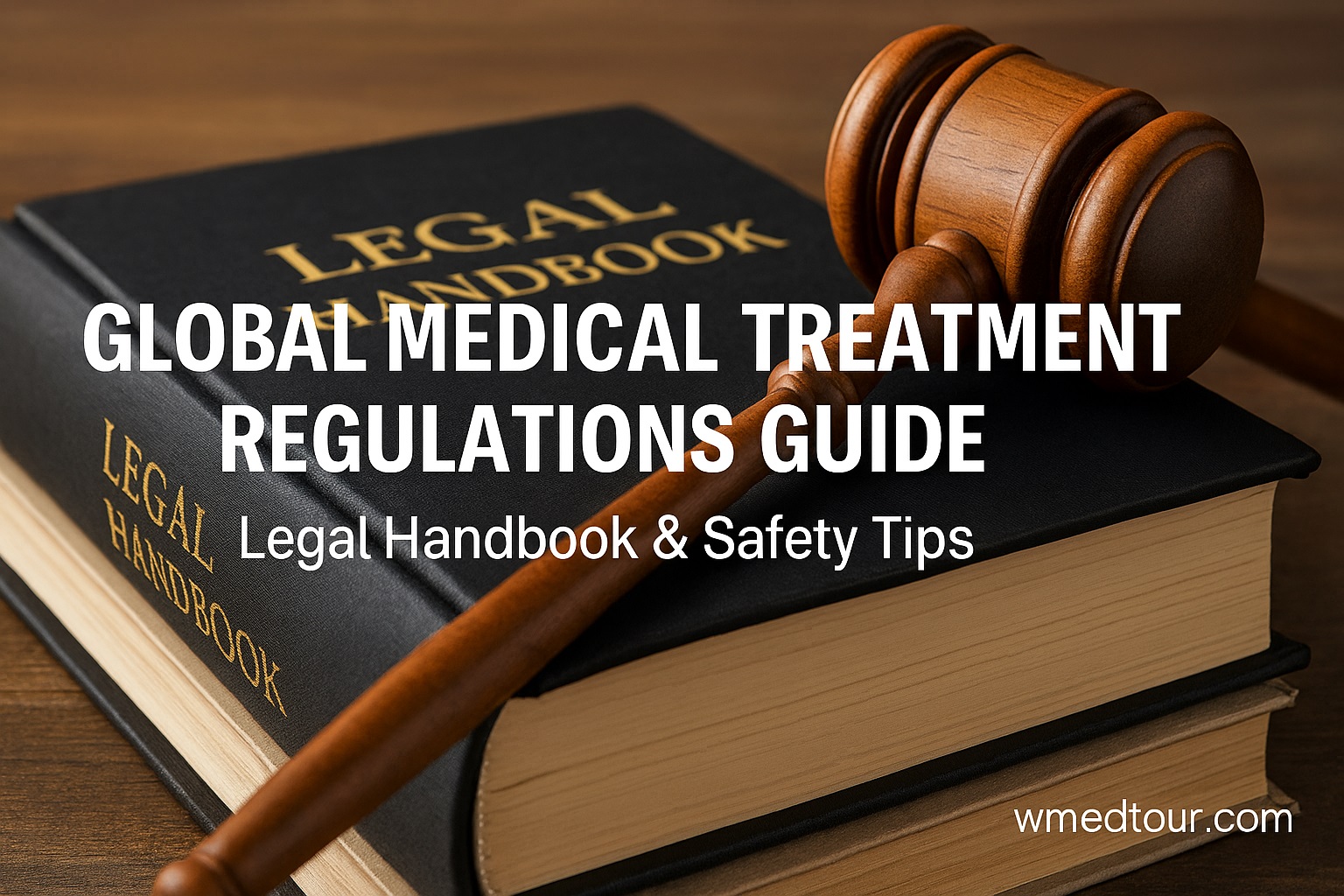 Legal handbook and judge’s gavel symbolizing global medical treatment regulations