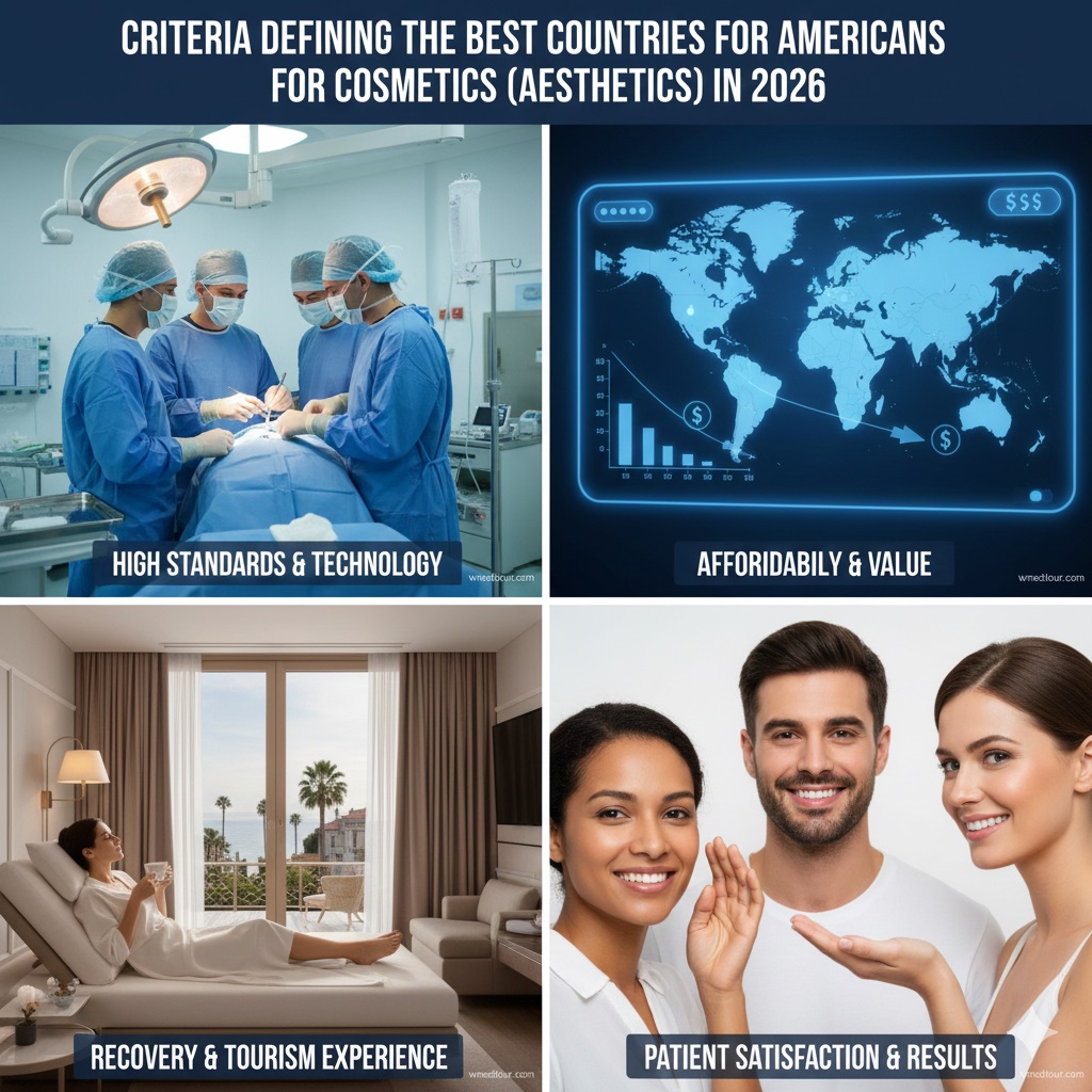 A futuristic medical center on a coastline with a modern city in the background, featuring Arab families.