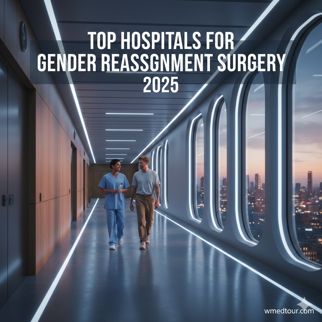 A high-definition image of a modern, bright hospital corridor with a medical professional and patient walking, symbolizing world-class centers for gender reassignment surgery in 2025.