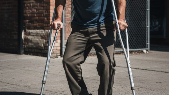 A smiling man walking confidently outdoors with a straight gait, symbolizing successful corrective leg deformity surgery recovery and restored full mobility.