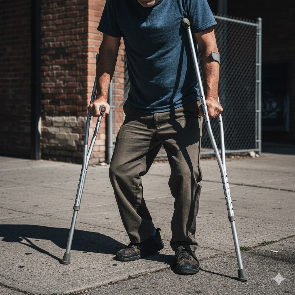 A smiling man walking confidently outdoors with a straight gait, symbolizing successful corrective leg deformity surgery recovery and restored full mobility.