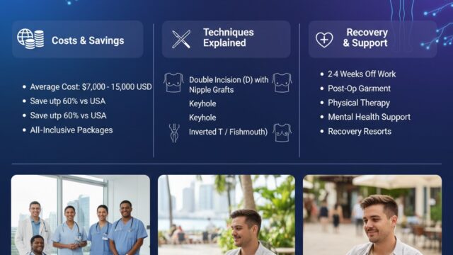 Infographic showing a comparison of high FTM Top Surgery costs in Western countries versus low costs and fast availability in popular medical tourism destinations like Turkey or Thailand.