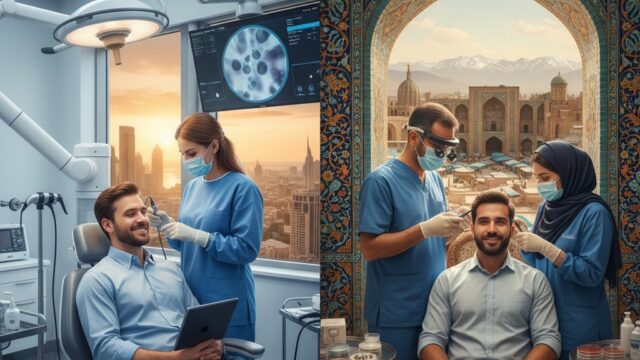 Modern hair transplant surgery procedure in 2026 comparing clinics in Iran, Turkey, and India for cost and quality.