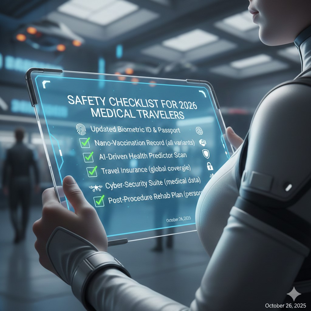 Futuristic medical traveler safety checklist