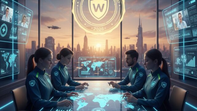 WMedTour experts in a futuristic operations center conducting a global medical clinic audit for the 2026 Quality Seal certification.